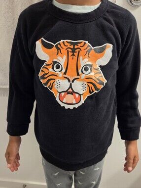 Whistle & Flute - Kids Black Sweatshirt with Orange Tiger Graphic - Size 6-7 T